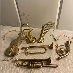 6 vintage Miniature Musical Instrument figurine Christmas ornament Set harp horn
